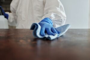 sanitizing a desk